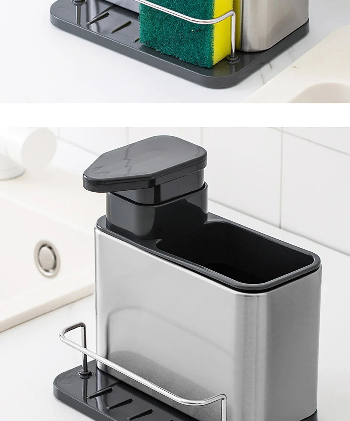 3-in-1 Stainless Steel Dishwashing Liquid Rack, Compact and Convenient for the Kitchen