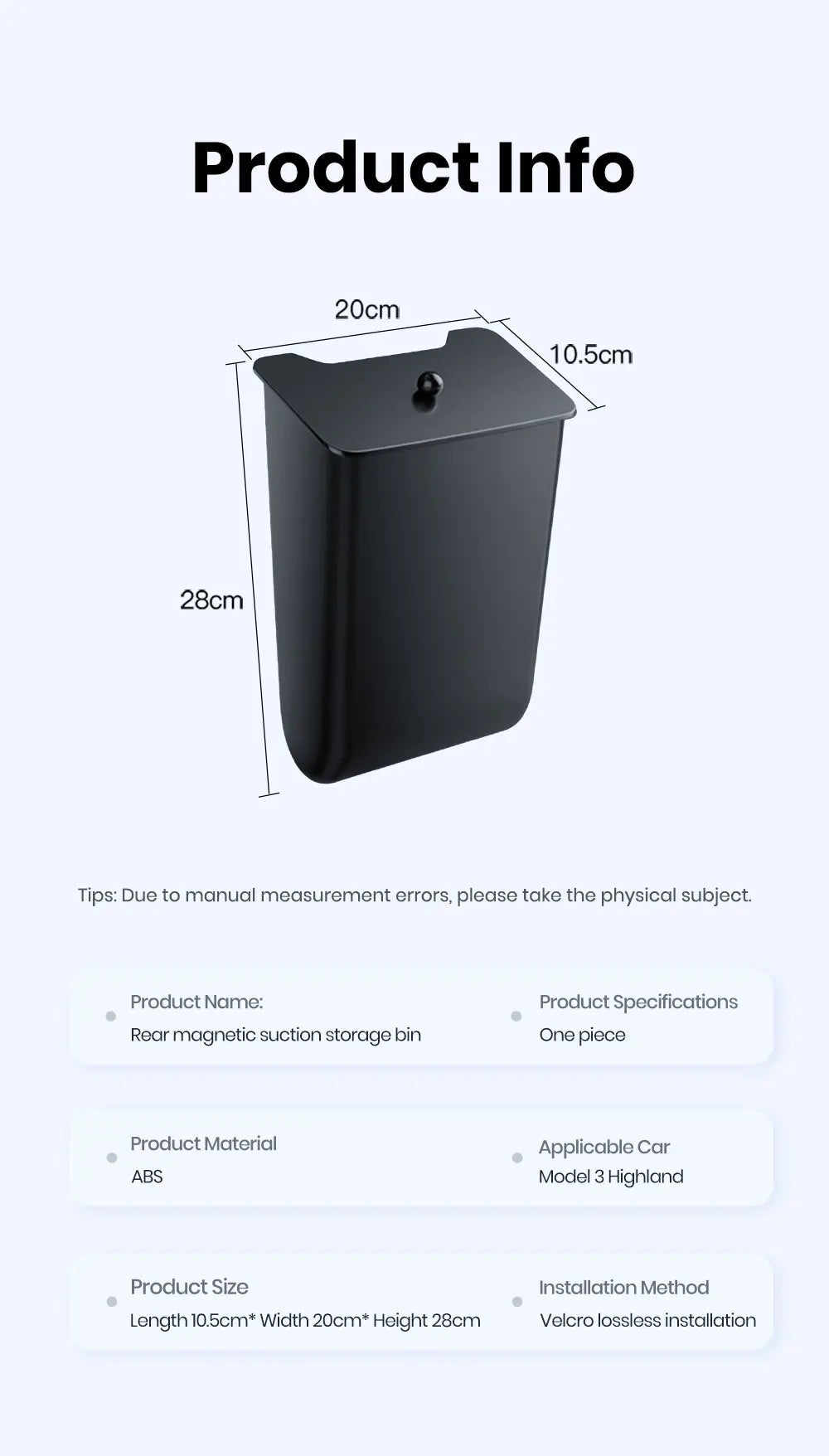 YZ Rear Seat Trash Can For Tesla Model 3 Y Highland Juniper Rear Interior Storage Box Magnetic garbage bin Car Accessories - Daisan Mart