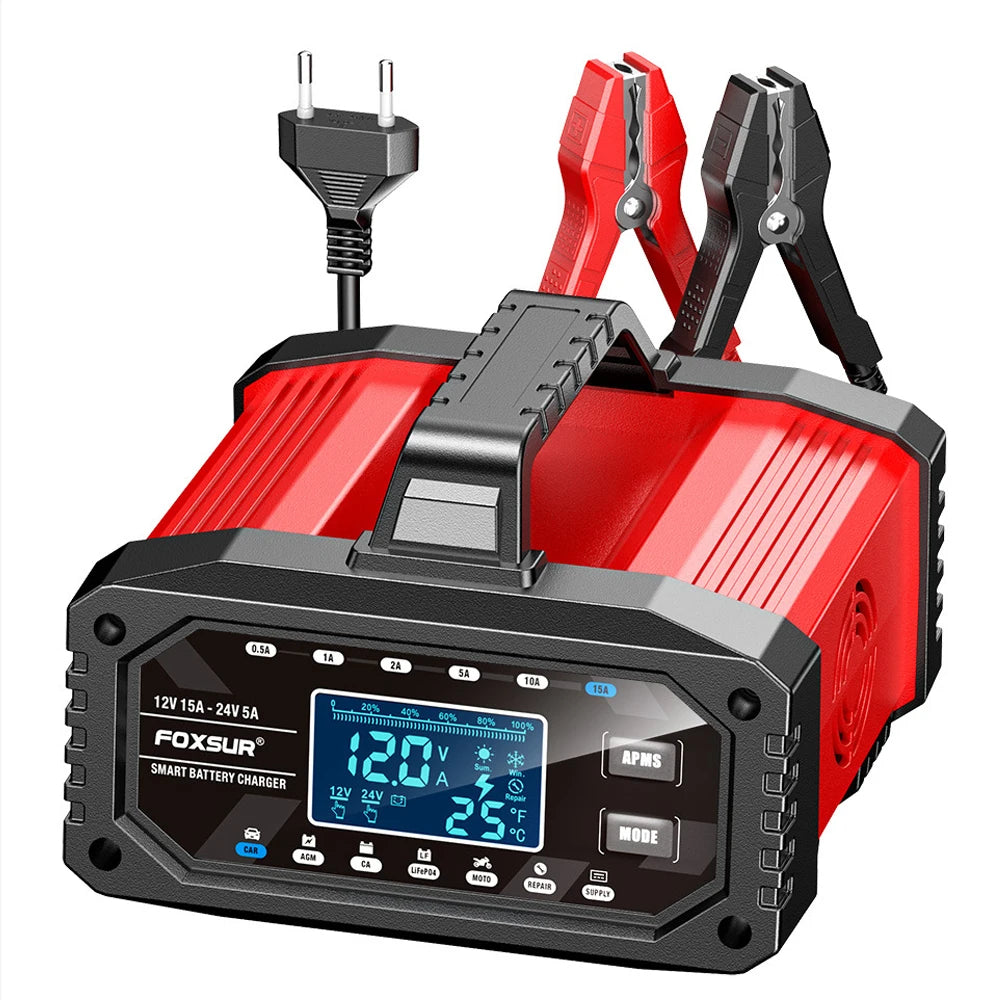 Car Battery Charger Protect Quick Charger Multiple Protections Intelligent Full Automatic 12V/24V LCD Display