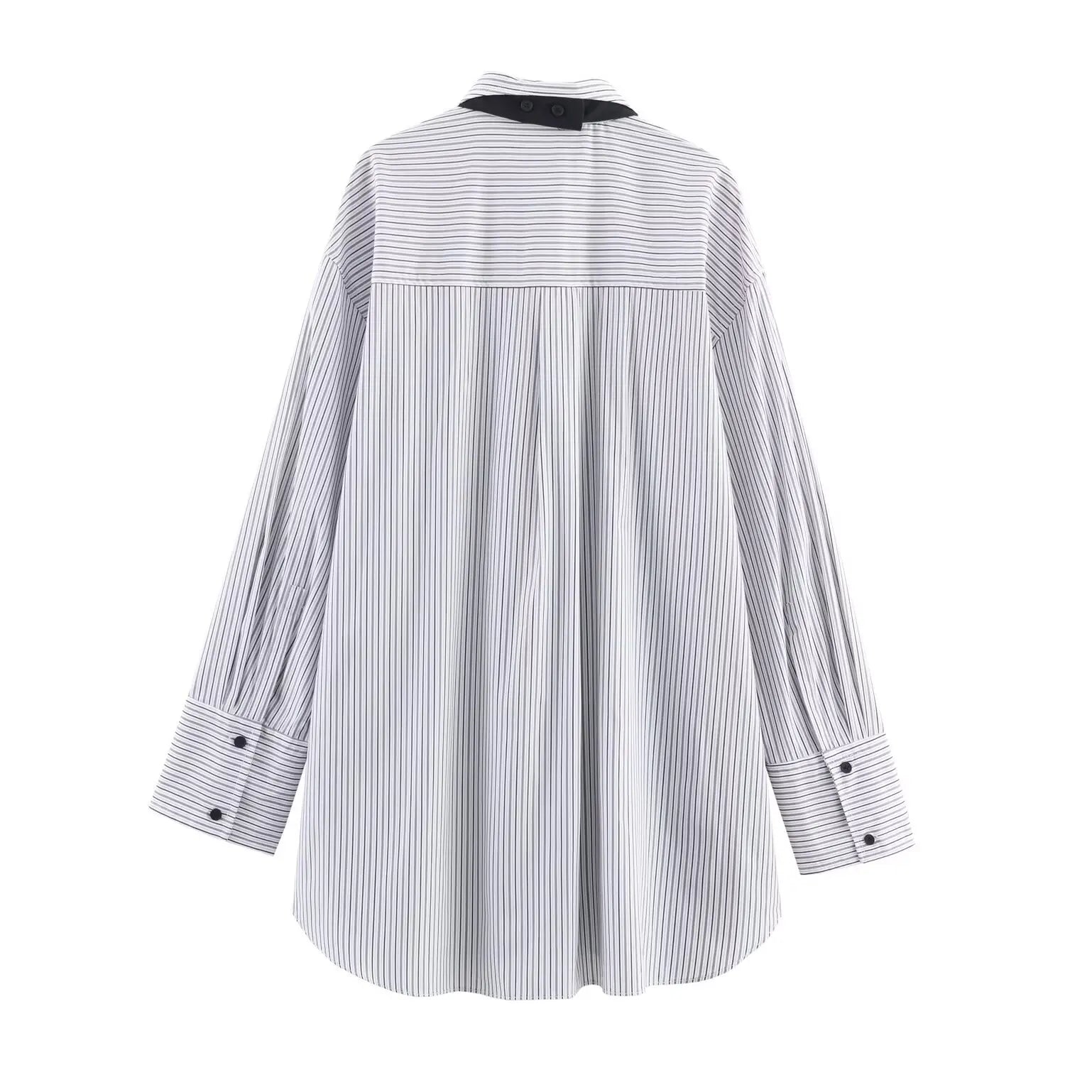 Women Shirt 2025 Women Autumn New Fashion Long Sleeves Button Striped Print Shirt With Tie Women Elegant Leisure Shirt