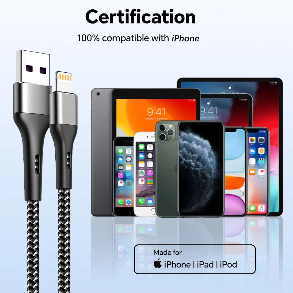 3A USB Fast Charging Cable For iPhone/iPad 1m/2m/3m