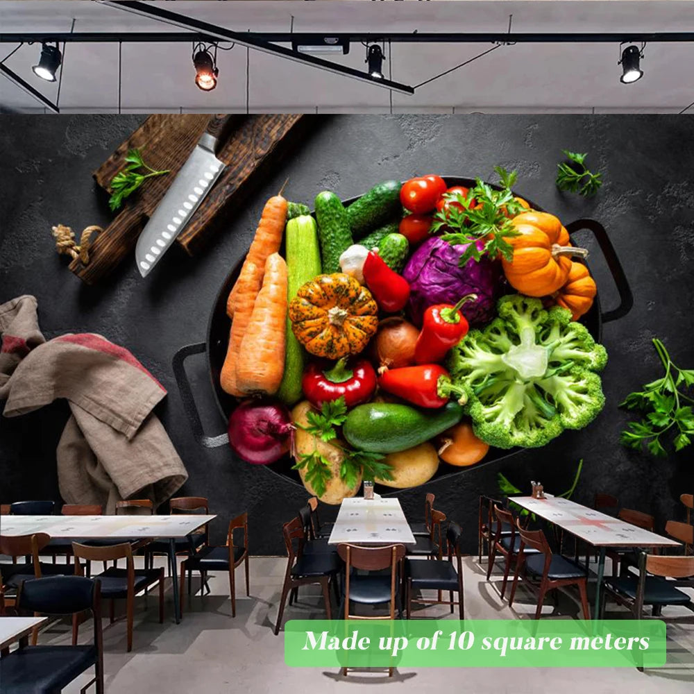 Custom Size Mural Wallpaper 3D Grilled Steak Pizza Shop Donuts Wall Painting Restaurant Cafe Modern Kitchen Spices Wall Papers