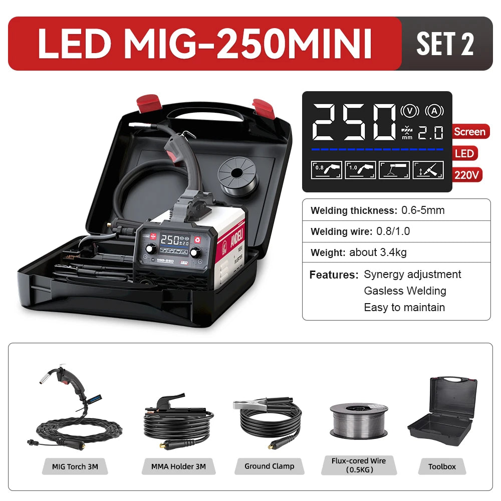 ANDELI MIG-250 MIG Welders MIG MMA Lift TIG 3 in 1 Inverter Semi-automatic Welding Machine With Flux Cored Wire Metal Welding - Daisan Mart