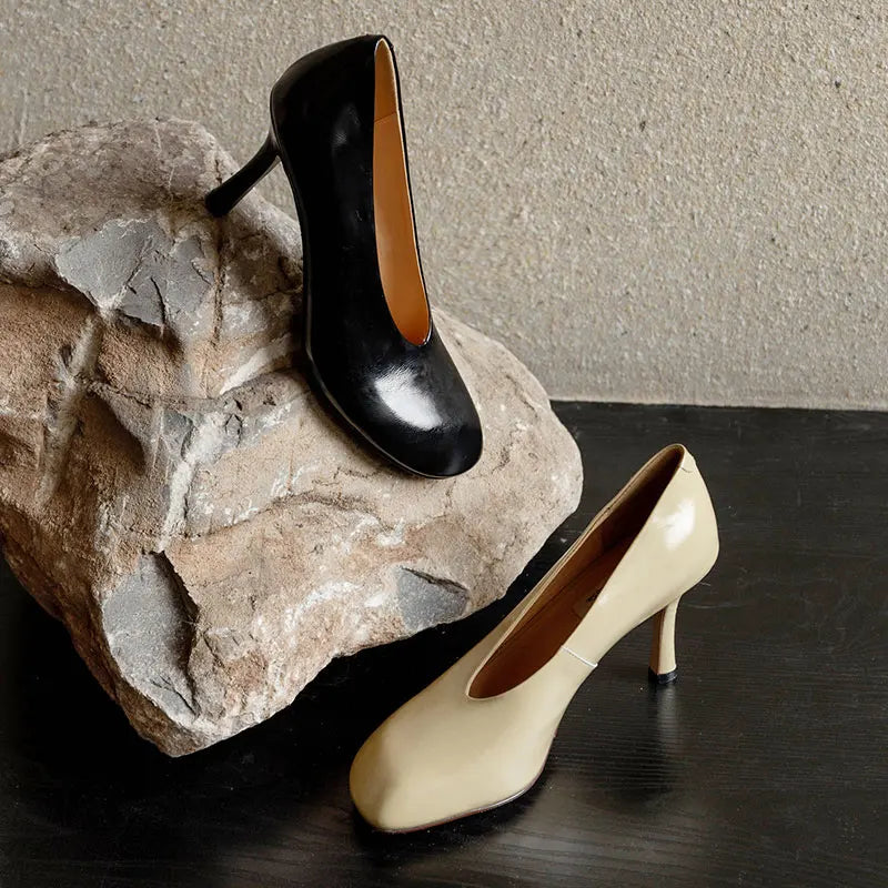Giày Cao Gót Nữ Phong Cách Retro Pháp Da Thủ Công