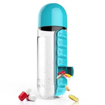 Portable Water Bottle with Convenient Medicine Box for Outdoors