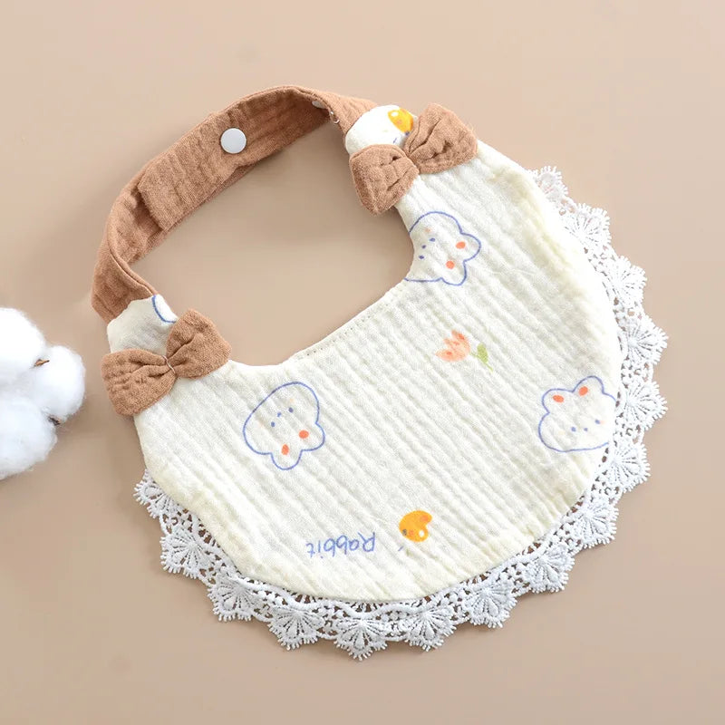 Newborn Muslin Lace Bow Bib for Baby Girls