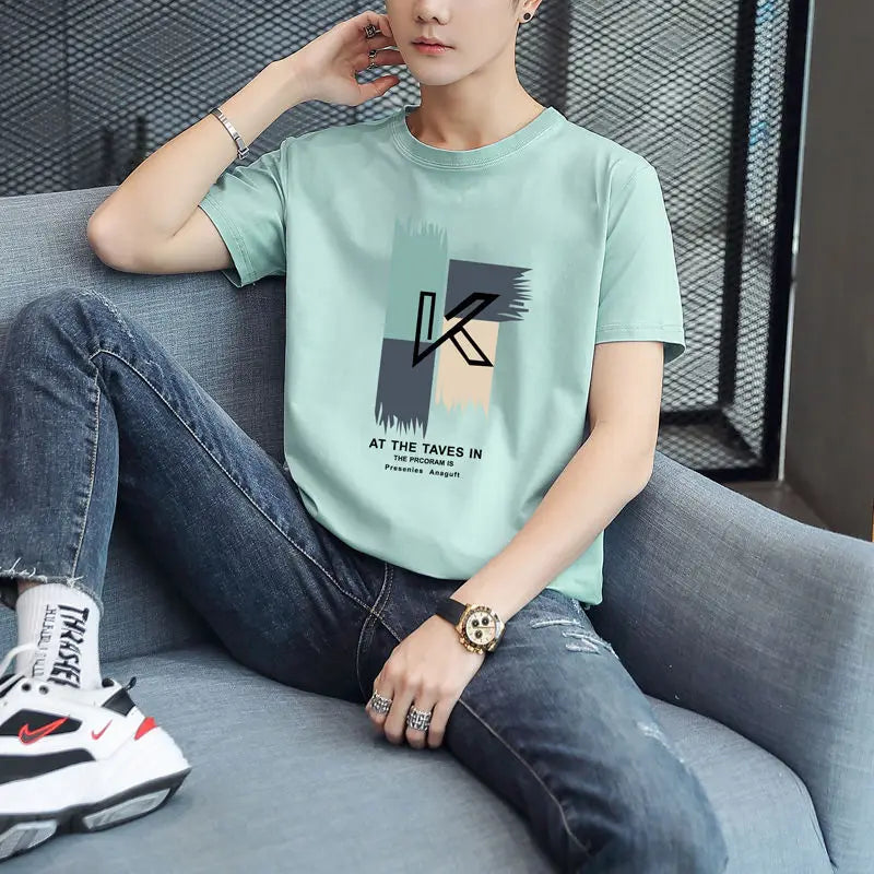 Men's White Cotton Comfortable Y2K Style T-Shirt