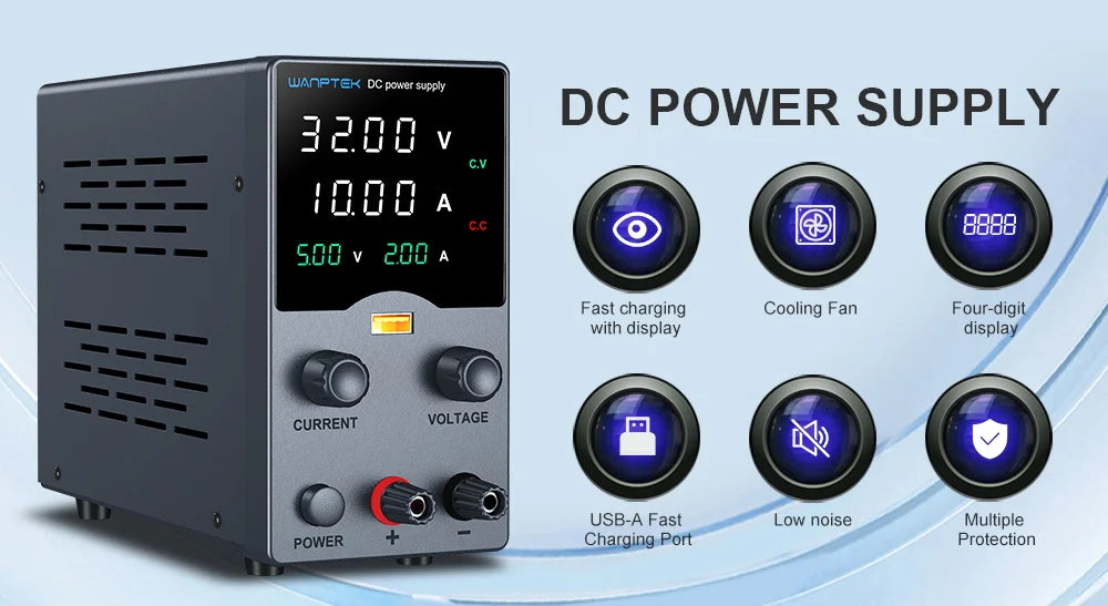 Wanptek DC Power Supply 30V 10A 5A Variable Bench Power Supply Adjustable Lab Power Supply 60V 5A 120V 3A Voltage Regulator