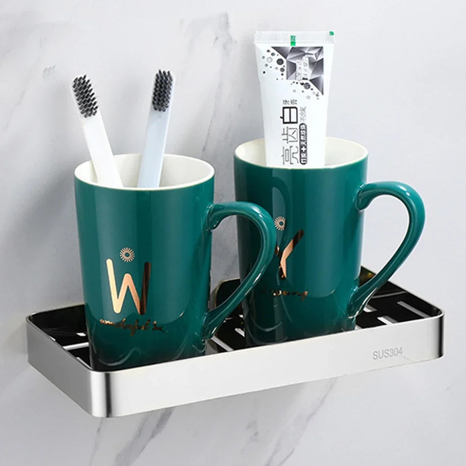 304 Stainless Steel Bathroom Shelf Wall Mounted Shower Soap Holder Shapoo Storage Organizer Rack Kitchen Bathroom Accessories