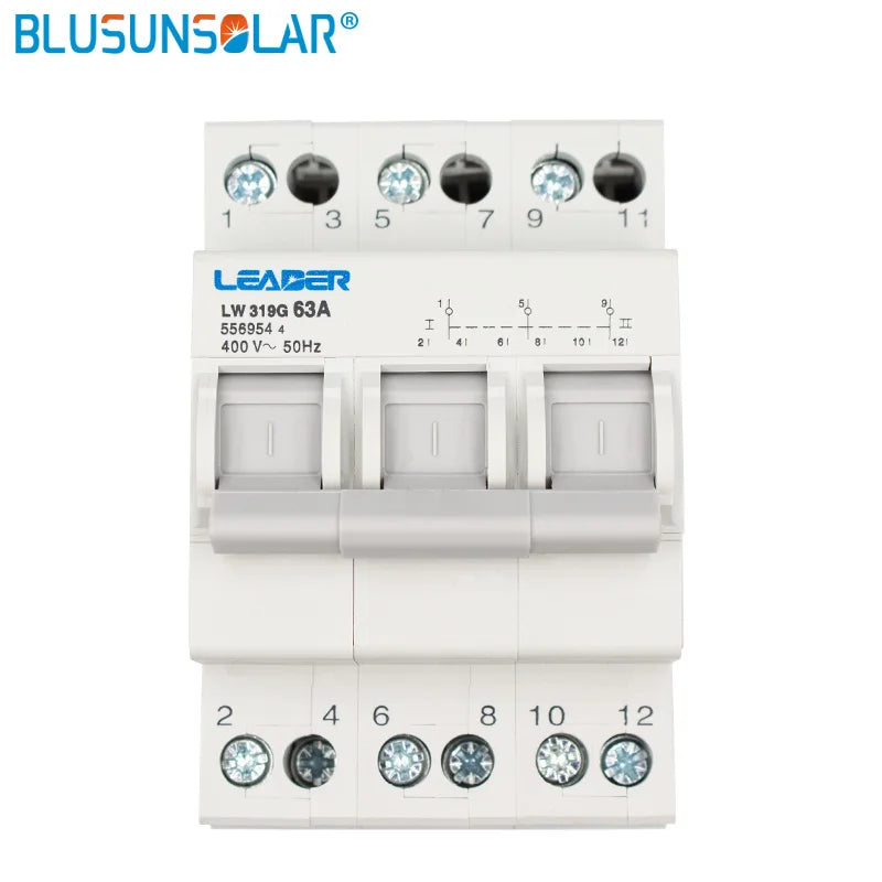 2P/3P Din Rail AC 4000V 32A 63A Dual Power Manual Transfer Switch Interlock Circuit Breaker Rail Type MTS