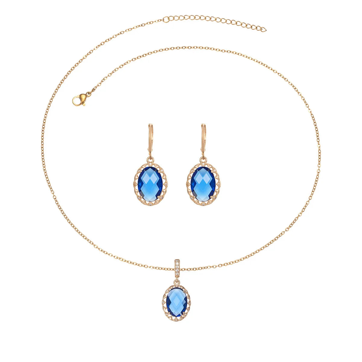 Gold &amp; Blue Zircon Jewelry Set - Elegant Women