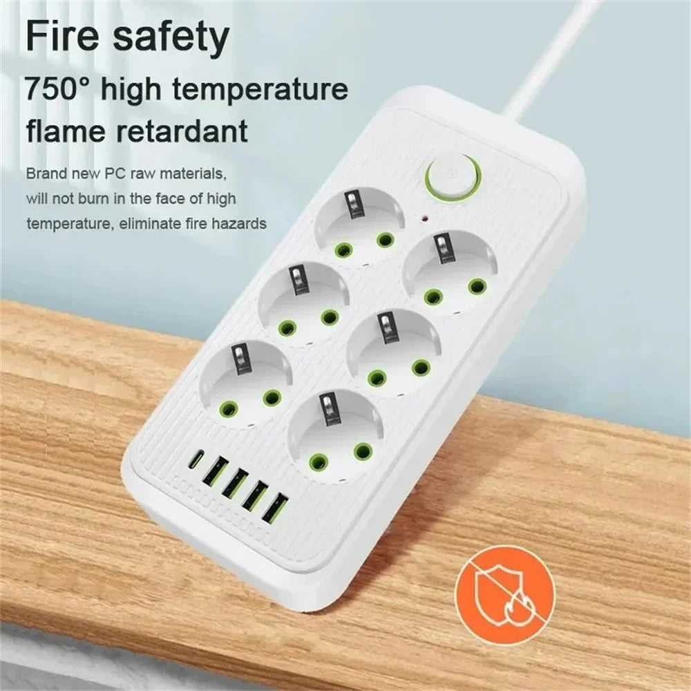 Ổ Cắm Điện Đa Năng 4 USB, 1 Type C, 2M, Chống Sét - Daisan Mart