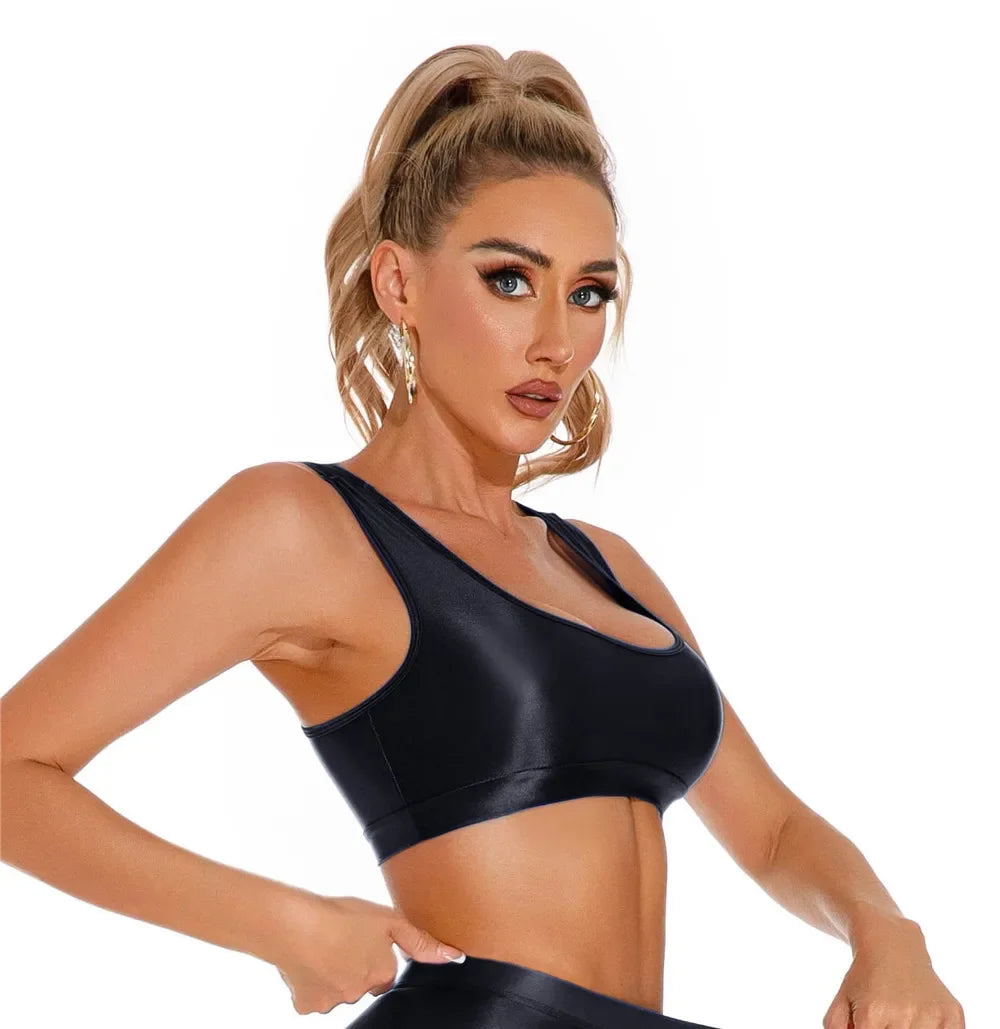 Women's Sexy Crop Top Bodycon Sports U-Neck