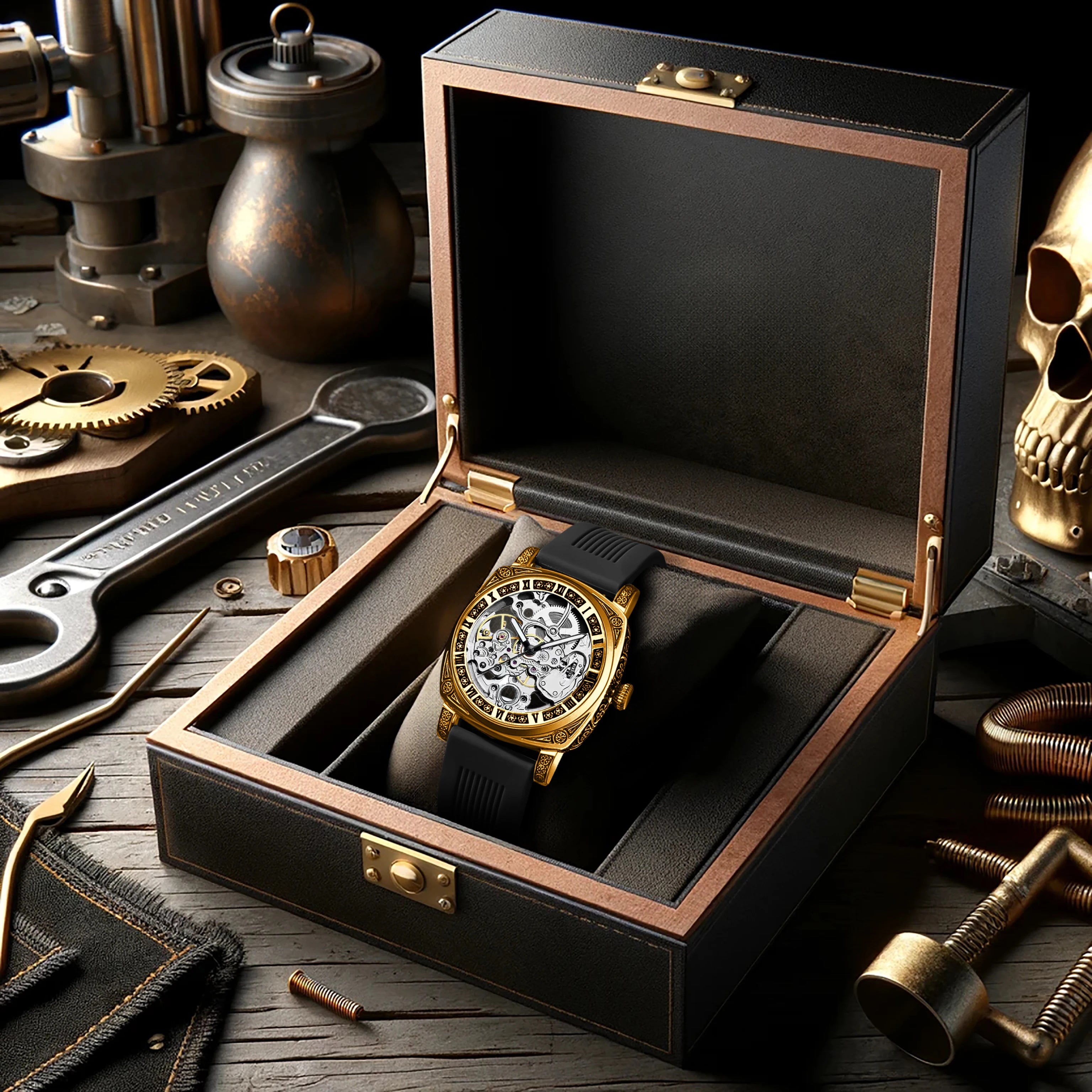 Đồng hồ cơ nam điêu khắc tự động sang trọng