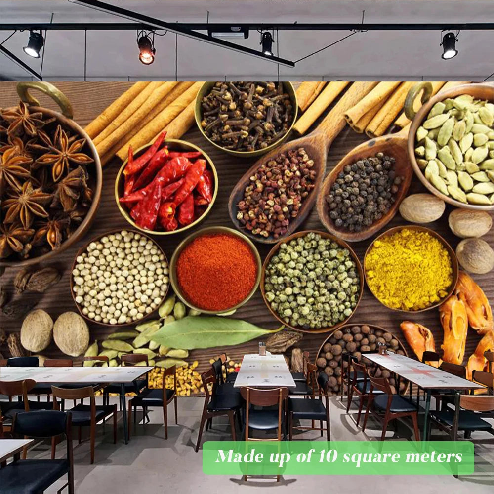 Custom Size Mural Wallpaper 3D Grilled Steak Pizza Shop Donuts Wall Painting Restaurant Cafe Modern Kitchen Spices Wall Papers