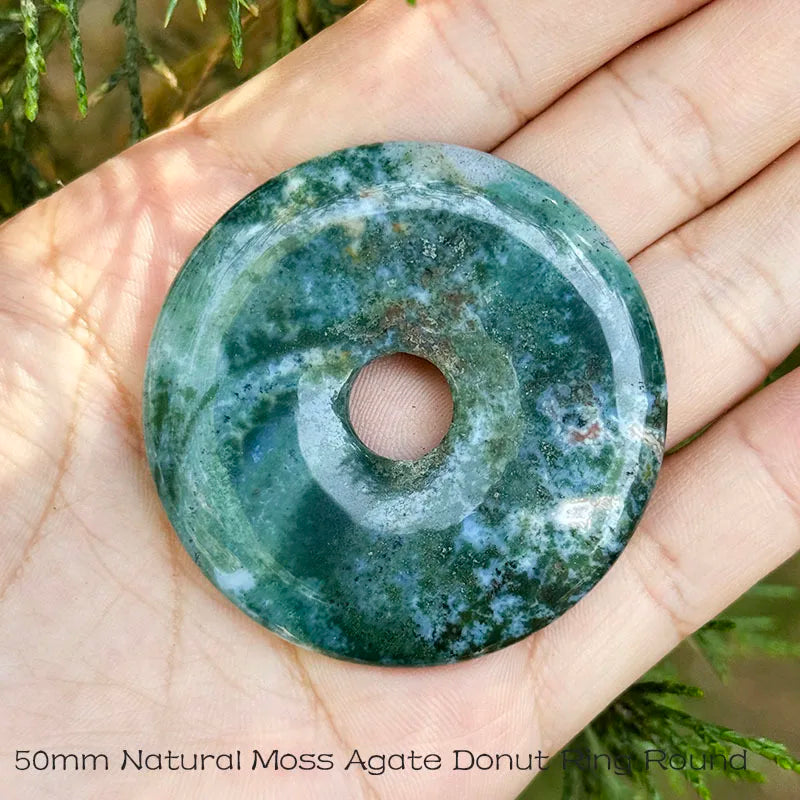 Đá Mã Não Rêu Tròn Xỏ Lỗ 30/40/50mm Làm Trang Sức