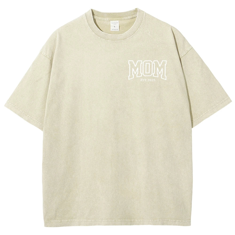 Unisex T-shirt Embroidered with MOM EST 2025 Denim Style