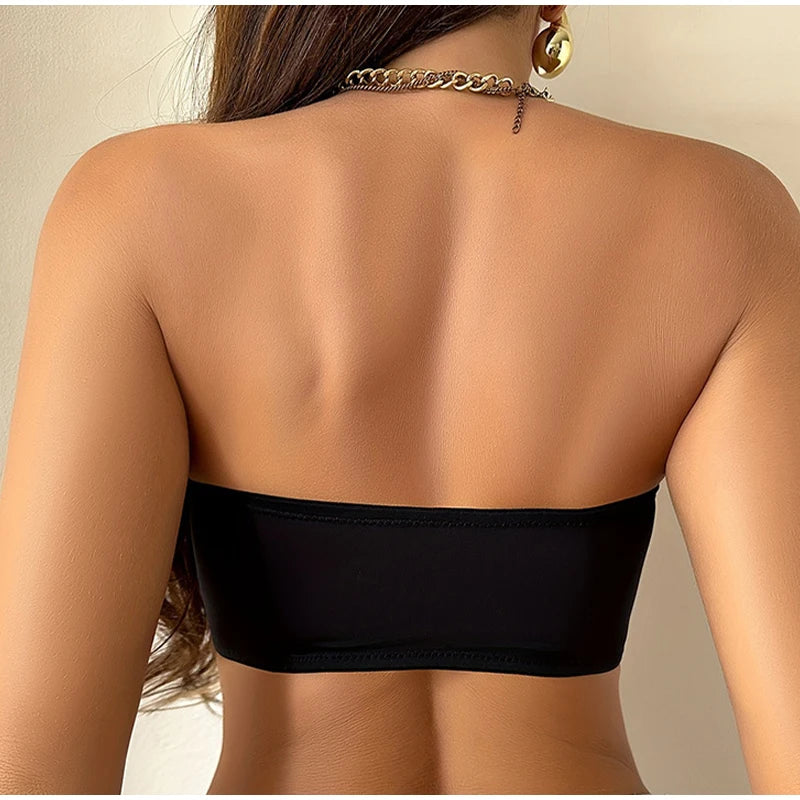 Women's Soft Silk Strapless Black Bra