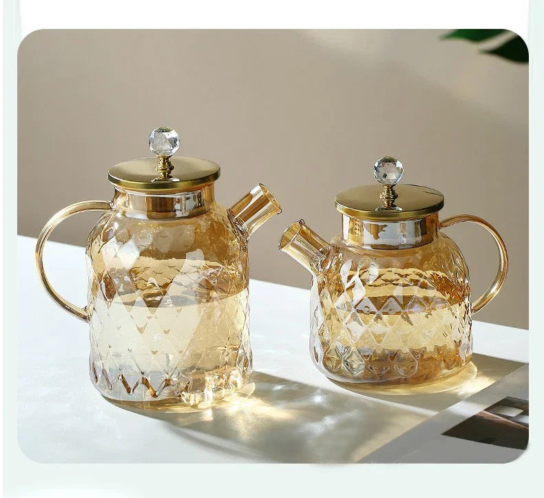 1/1.8L Tea Pot  High Borosilicate Glass Cold Water Kettle with Lid and Filter Amber Heat Resistant Tea Maker for Blooming Tea