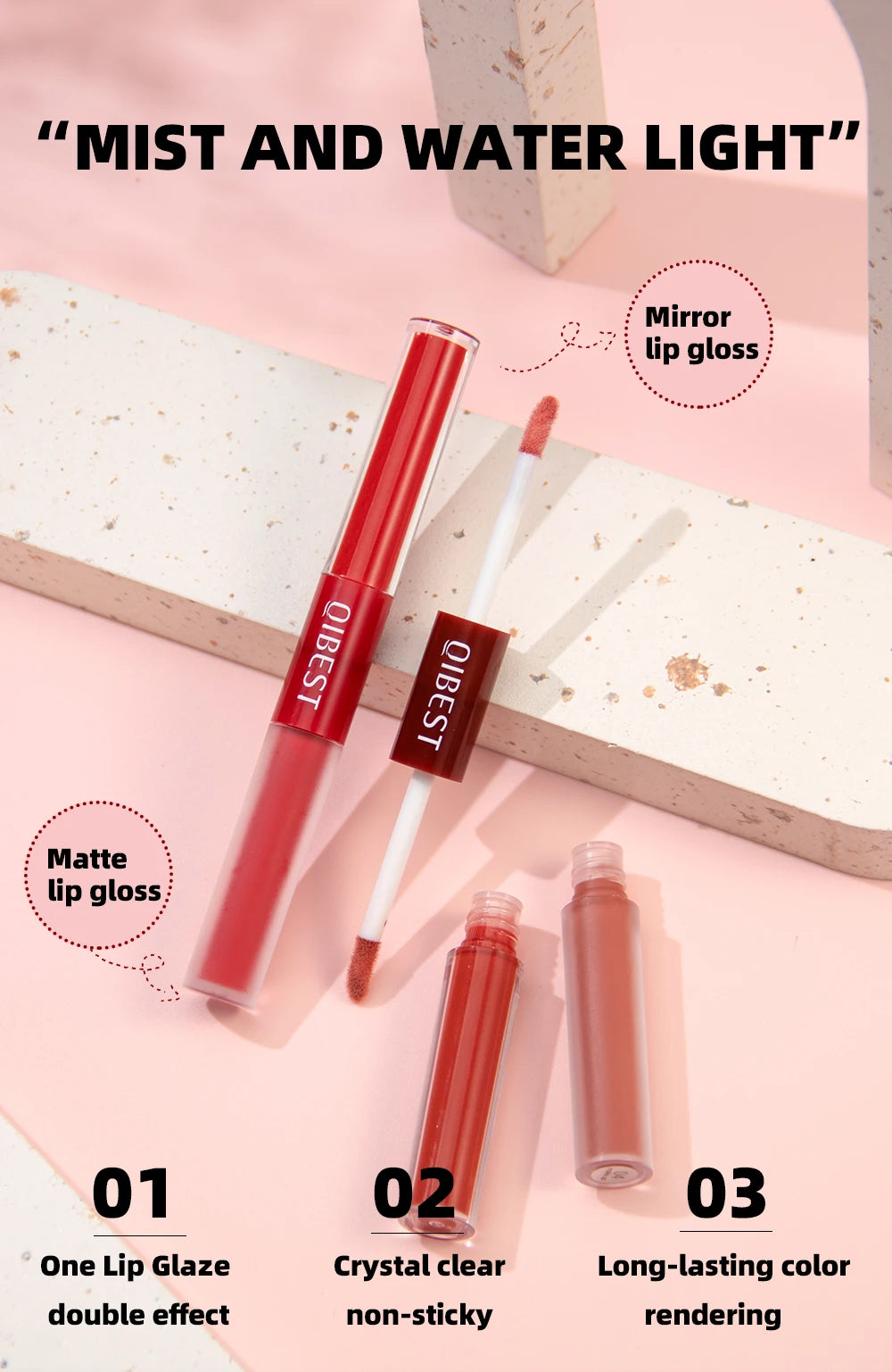 Son QIBEST 2in1 Lì & Bóng - Bền Màu, Chống Nước