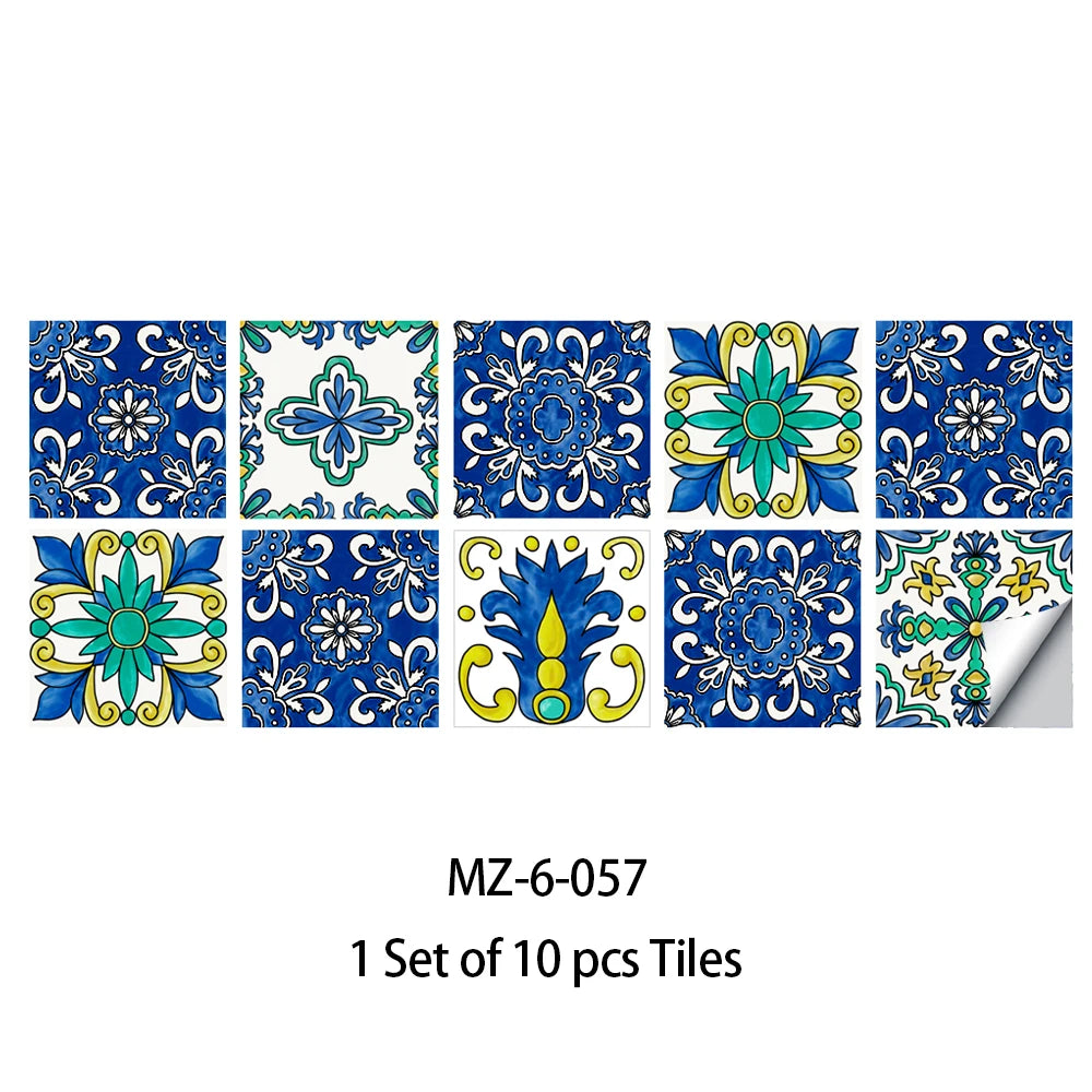 10pcs Blue &amp; Gray Matte Surface Wall Sticker Film For Tiles /Ground in Kitchen Backsplash Floor PVC Art Wallpaper Peel &amp; Stick