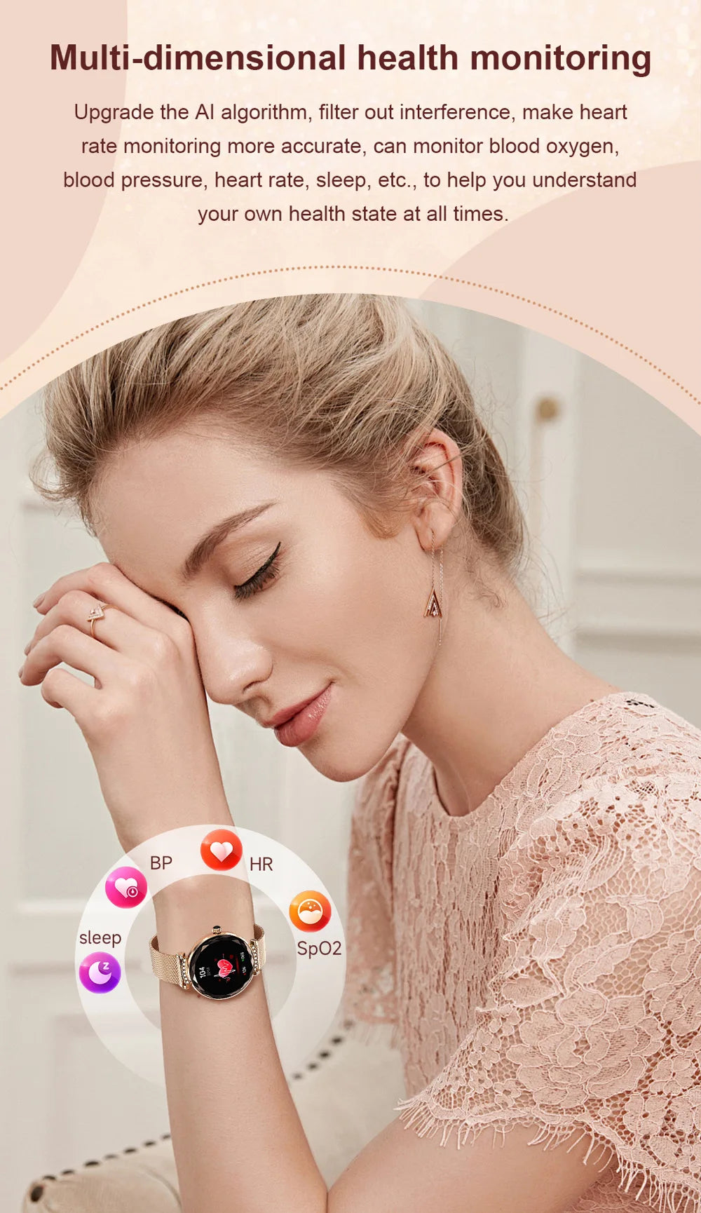 Đồng hồ thông minh nữ AMOLED 1.19 chống nước IP68