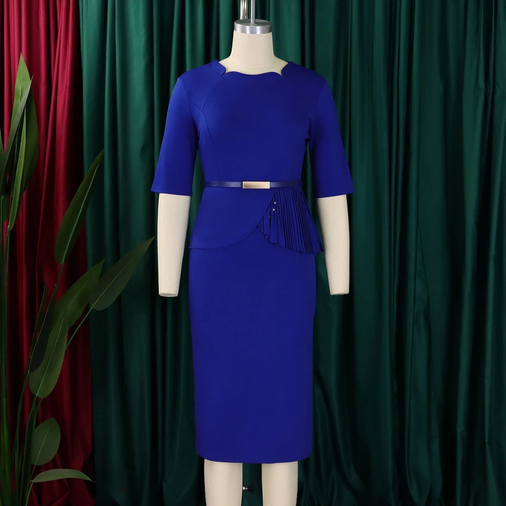 Office Dresses for Ladies 2024 Latest Summer Simple Elegant Half Sleeve Formal Church Dress Women Knee Length Pencil Peplum Dres - Daisan Mart