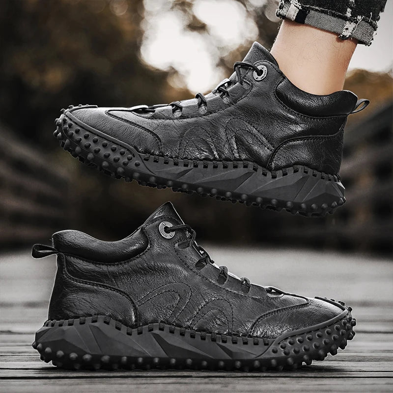 Men's Vintage Handmade Leather High-Top Lace-Up Retro Shoes