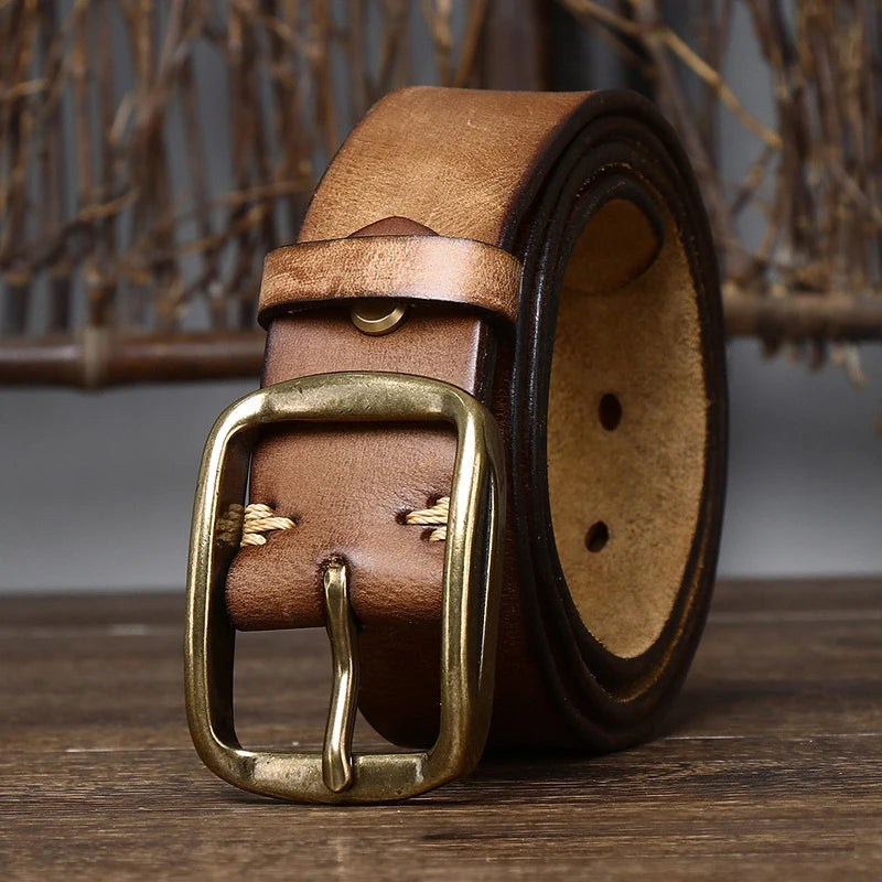 3.8cm thick cowhide belt with high-quality copper buckle for men