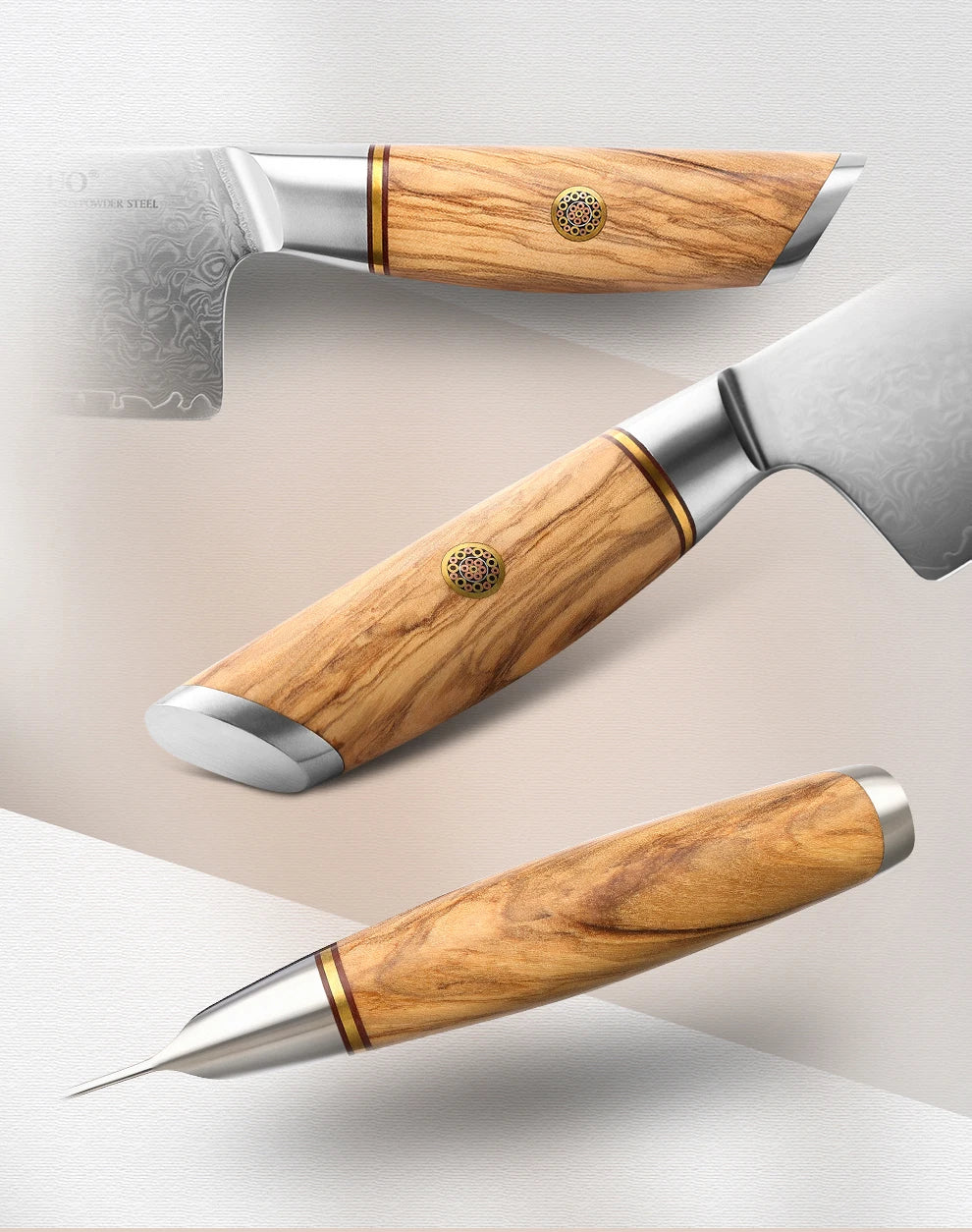 XINZUO 1-8pcs Kitchen Knife Set 73 Layers Custom Damascus Steel 15°±1 Per Side Steel Blade with Olive Wood Handle - Daisan Mart