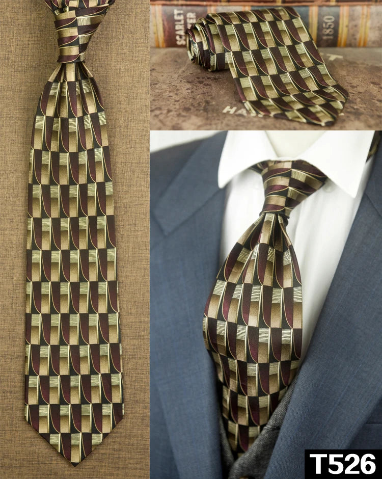 復古領帶，10厘米，100%真絲，抽象圖案