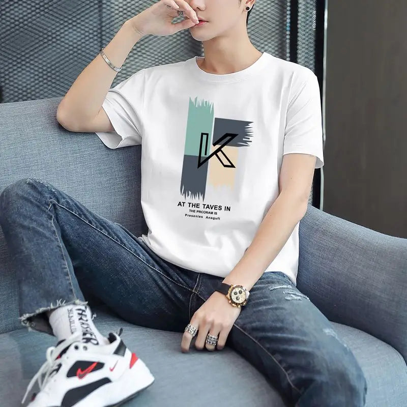 Men's White Cotton Comfortable Y2K Style T-Shirt
