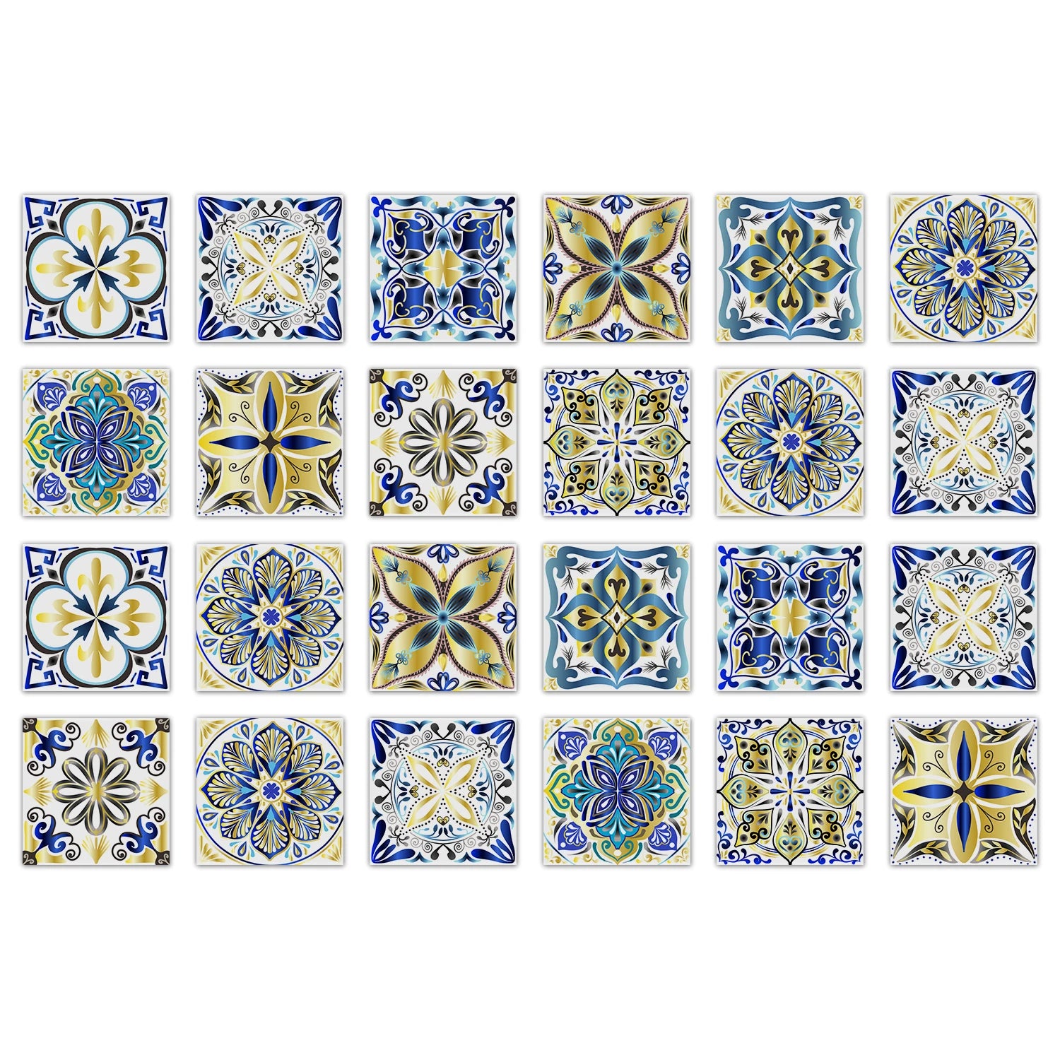 24pcs Of Exquisite Colorful Tile Stickers European Style Wall Stickers Pvc Waterproof Bathroom Kitchen Self-Adhesive Wallpaper