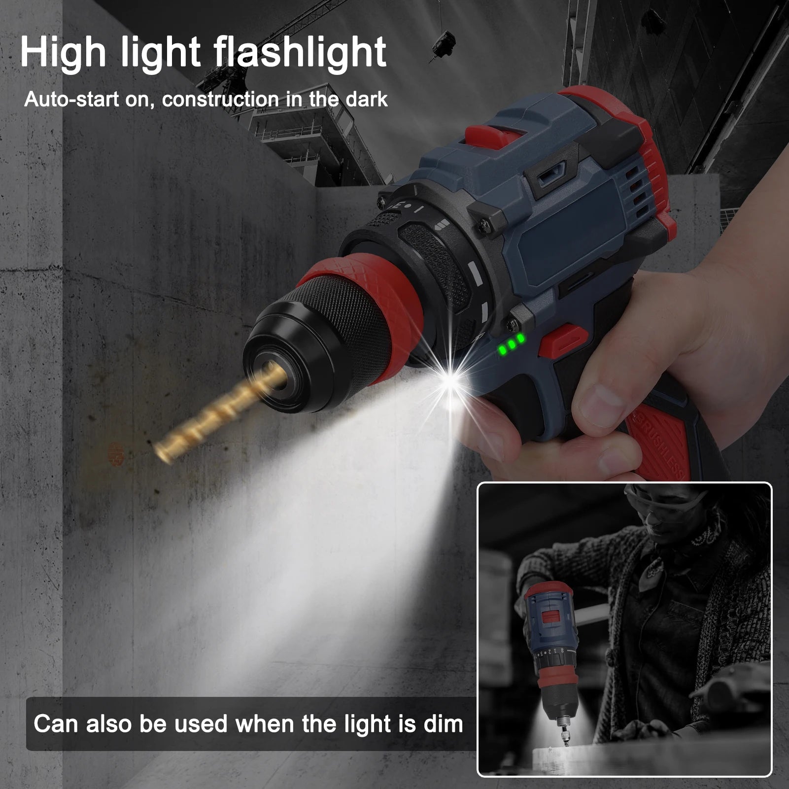 21V 2in1 Electric Drill Rechargeable Screwdriver 55Nm Torque Brushless Screwdriver Practical Screw Driver Repairing Power Tool