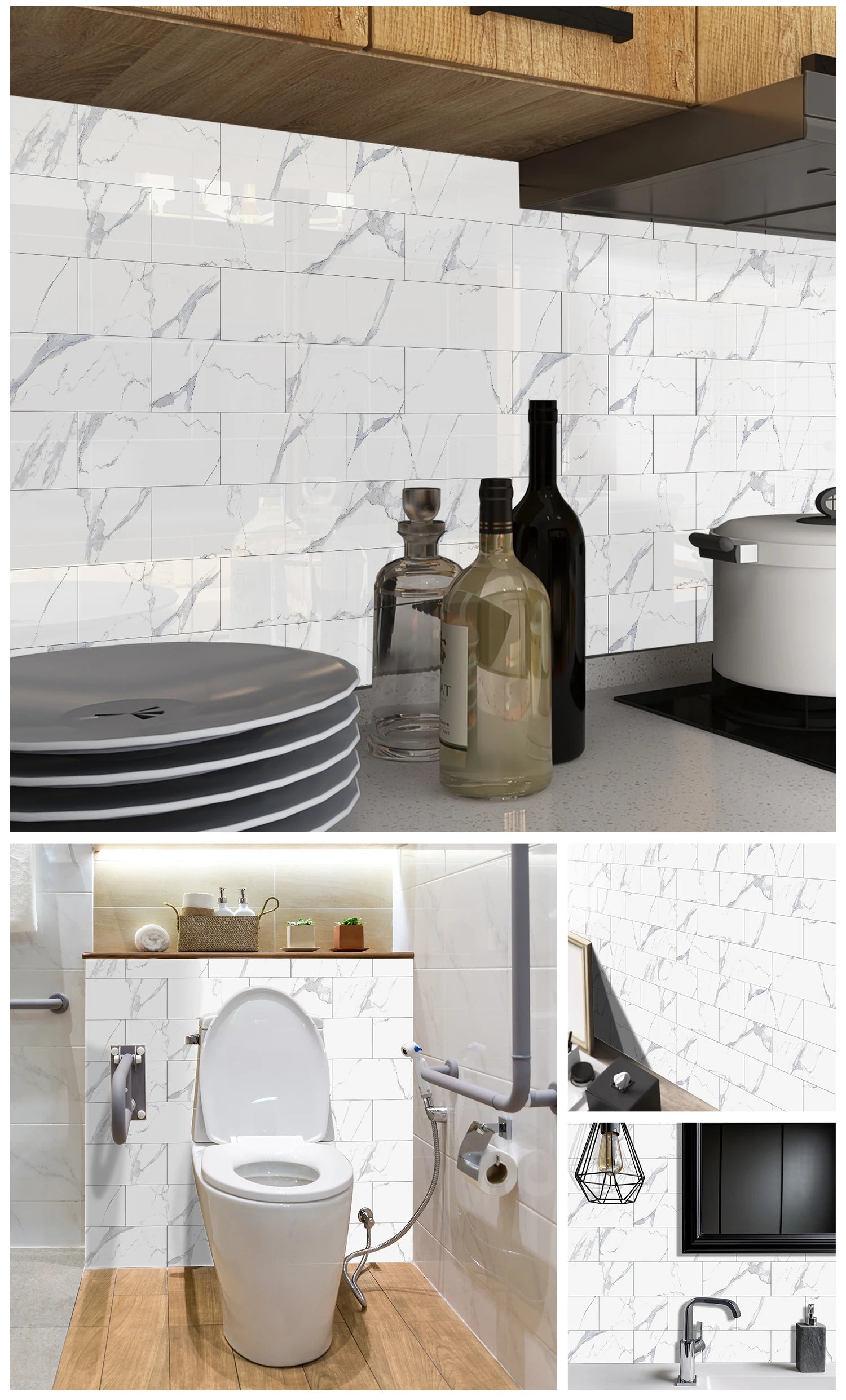 Self Adhesive Foam Ceramic Tile Stickers Bathroom Kitchen Waterproof Anti Fouling Thickened Wall Decoration Marble Decals