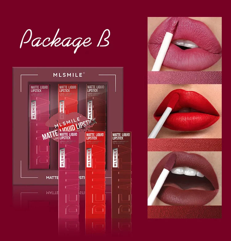 3-Color Matte Lipstick Set - Long-lasting, Smudge-proof, Waterproof