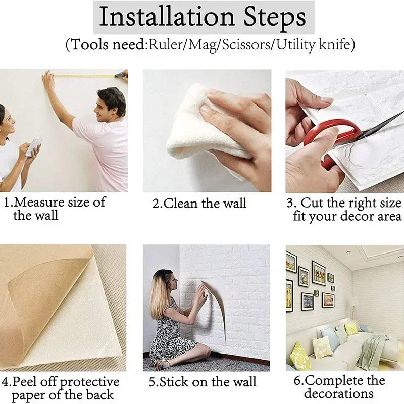 Giấy Dán Tường 3D Gạch Cổ Điển Chống Thấm 70cm