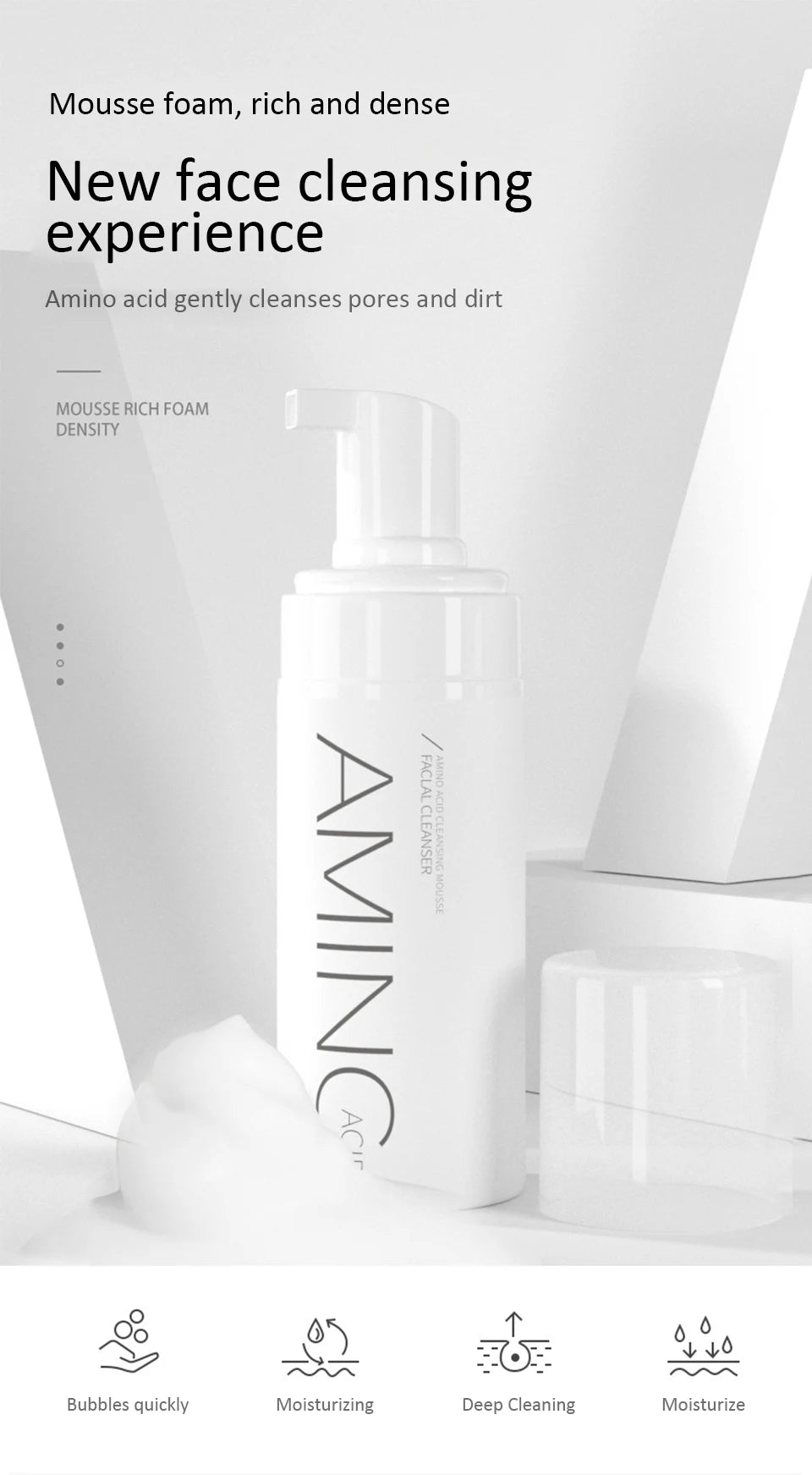 Amino Acid Cleansing Mousse Moisturizing Oil Control Deep Cleaning Mites Removal Acne Facial Cleanser Foam Skin Brightening