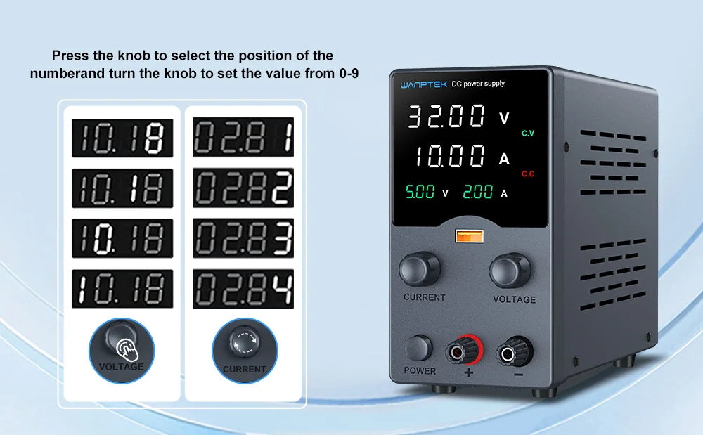 Wanptek DC Power Supply 30V 10A 5A Variable Bench Power Supply Adjustable Lab Power Supply 60V 5A 120V 3A Voltage Regulator