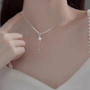 Feminine and Gentle Long Crystal Star Silver Necklace