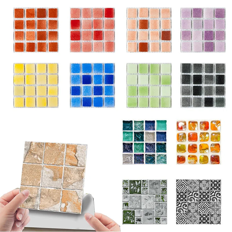 10pcs/set 3D Mosaic Tiles Sticker Self Adhesive Waterproof Wall-Tiles for Kitchen Bedroom Bathroom Walls Backsplashes Decoration