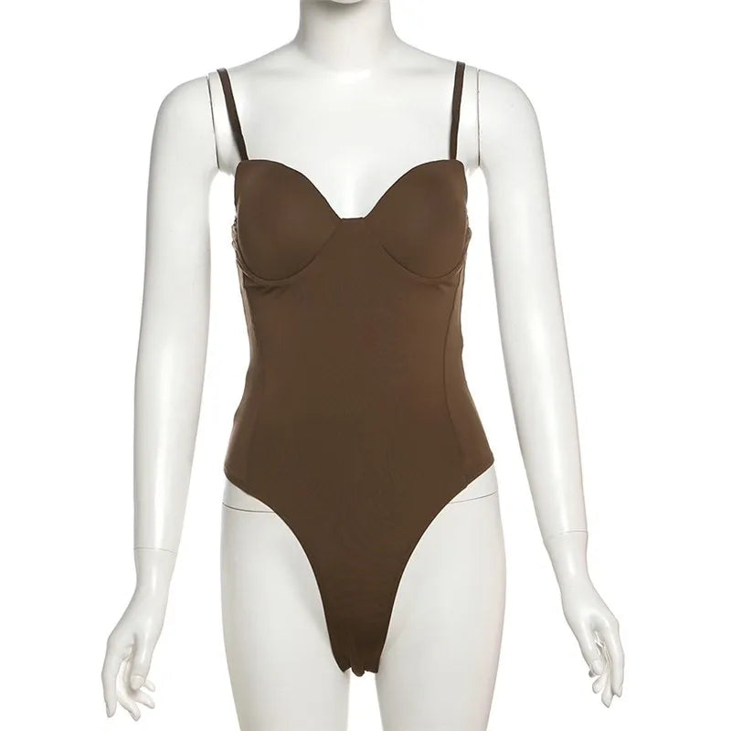 SylCue Sexy Fashion Bodysuits Women Wrapped Chest Backless Sleeveless Shaped Waist Skinny Stretch Street Wild Style Solid Tops