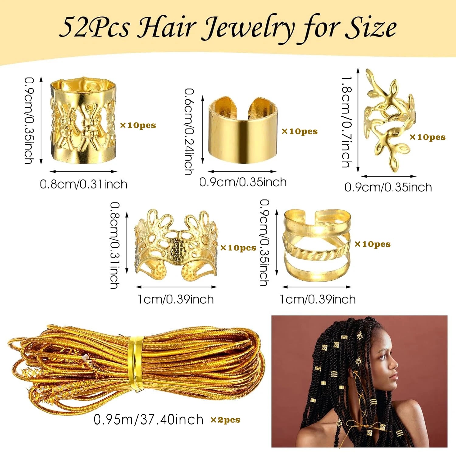 Set of 52 Gold Hair Jewelry for Women's Personality Braids