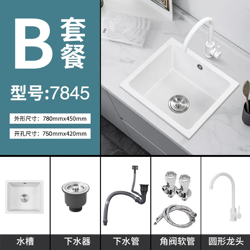 Bar counter square white quartz stone sink size single under counter kitchen vegetable basin - Daisan Mart