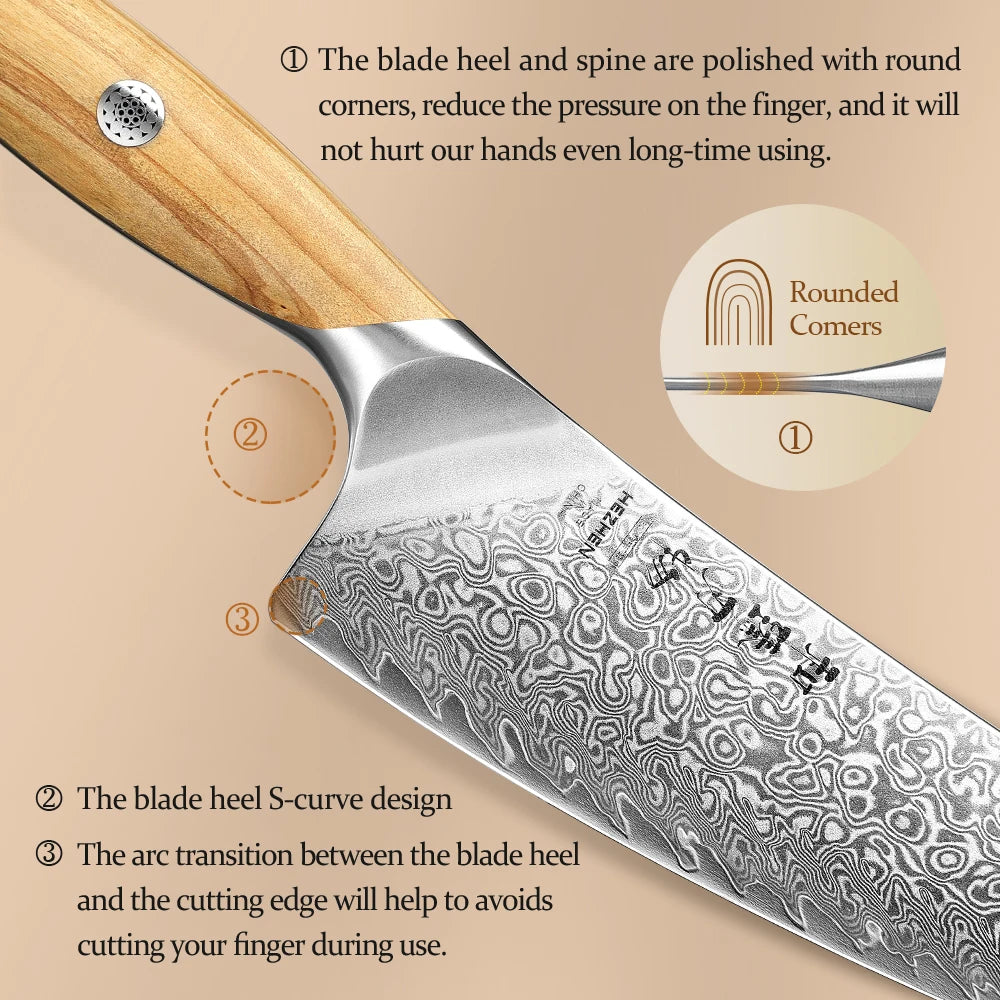 HEZHEN 1PC Or 2PC Knife Set 73 Layer Damascus Steel Powder Steel Core Sharp Kitchen Knives Olive Wood Handle Gift Box