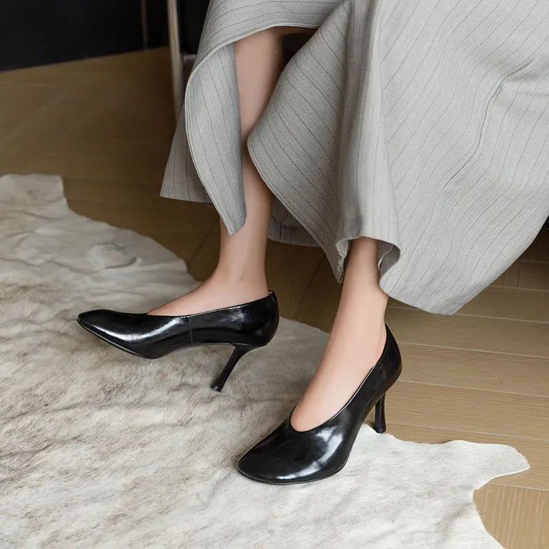 Giày Cao Gót Nữ Phong Cách Retro Pháp Da Thủ Công