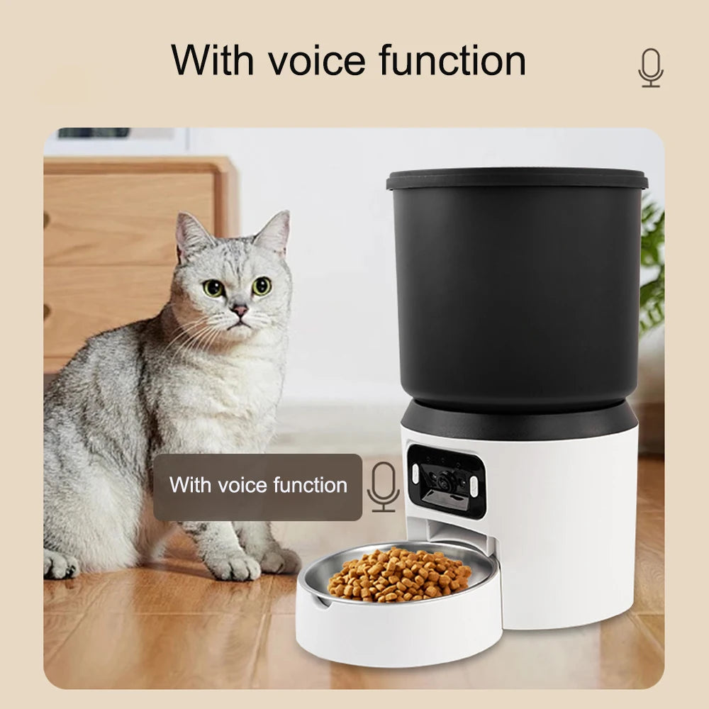 4L Automatic Cat Feeder - Timed pet feeder for cats and dogs, with dry food dispenser, desiccant bag, WIFI control, video remote