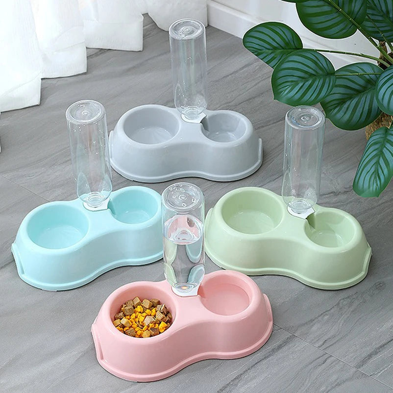 Pet Cat Bowl Automatic Feeder Water Dispenser Dog Cat Food Bowl with Drinking Raised Stand Double Dish Bowls for Cats Dogs Pet - Daisan Mart