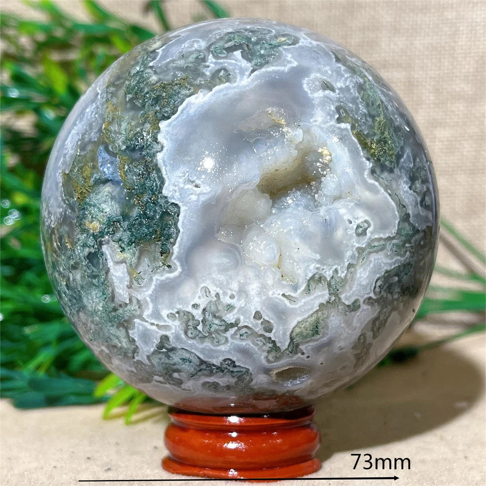 Moss Agate Ball - Spiritual Power &amp; Decoration