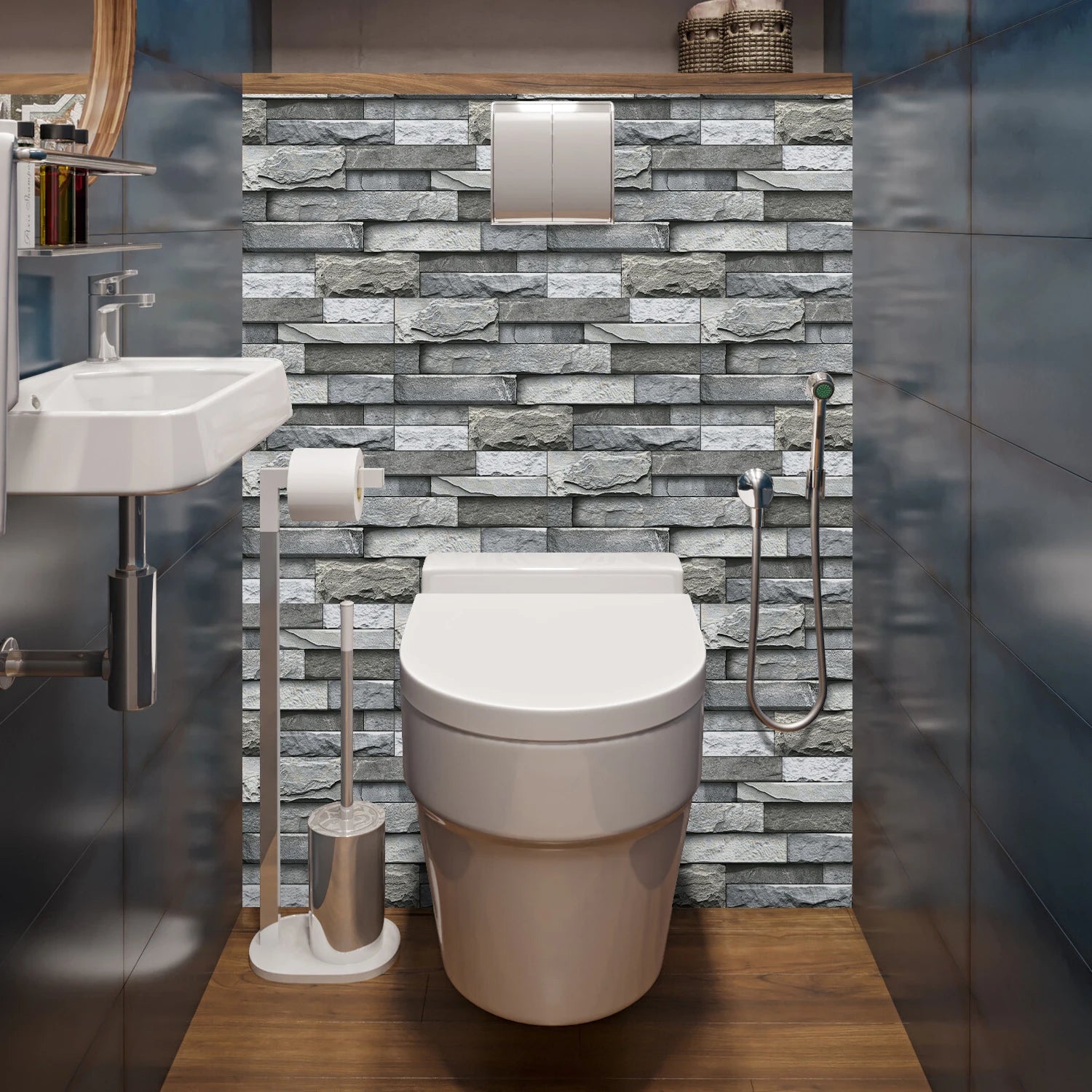 6Pcs 3D Self-Adhesive Wall Sticker 30x15cm Oil Proof Waterproof Brick Stone Imitation Brick Tile Stone Particle Wallpaper Decals